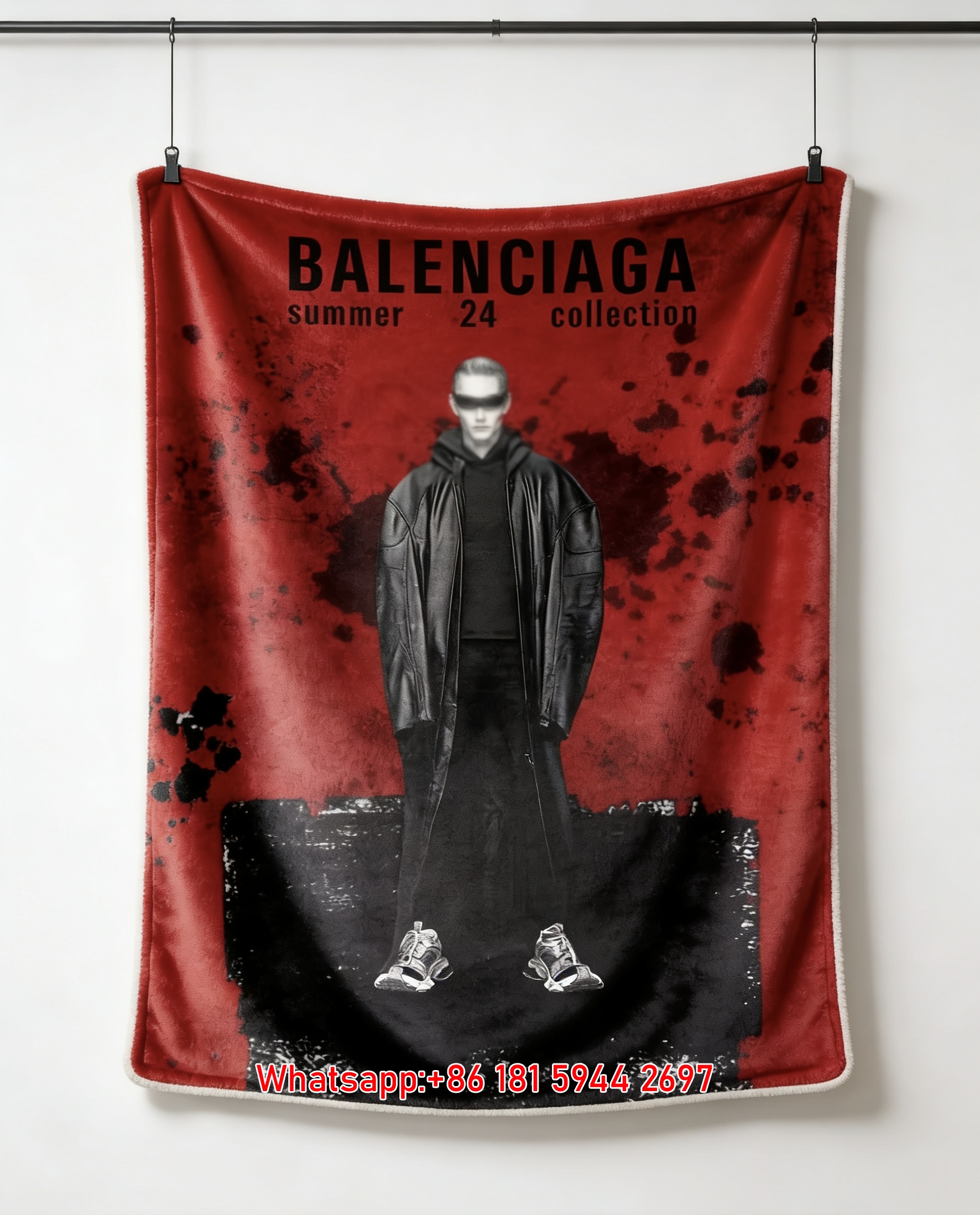 Balenciaga Style Red Flannel Sofa Throw Blanket BA096
